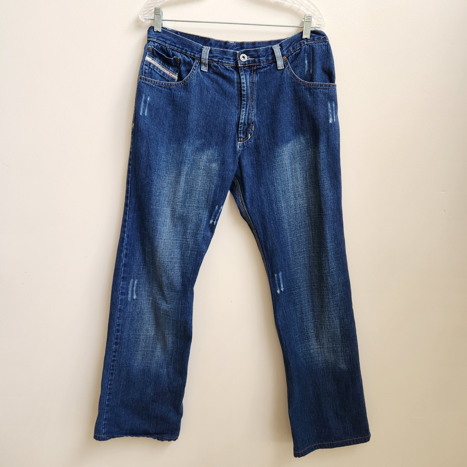 Diesel Industry Jeans Men's 34 Medium Wash Straight Leg Blue Denim Stretch Zip