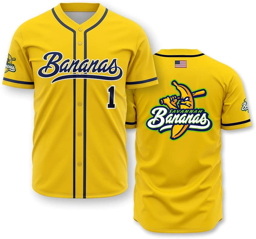 Collection Savannah Bananas Baseball Jersey Team AOP 3D Yellow QT676