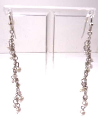 Ann Taylor LOFT WOmen's Freshwater Pearl Bead Silver Link Drop Earrings NWT 24.5