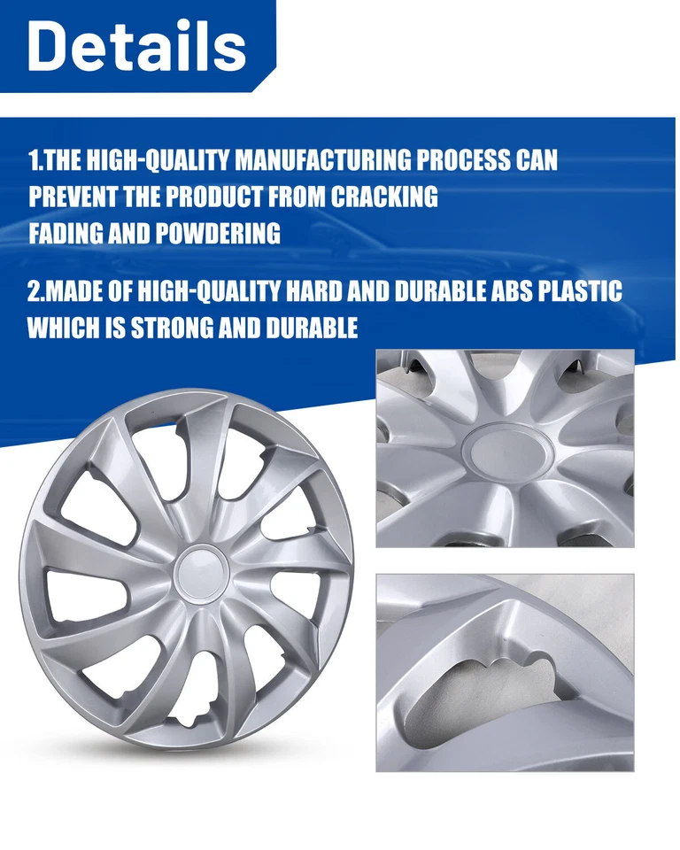 Paquete de 4 cubiertas de rueda de laca plateada de 14" tapacubos a presión para Hyundai Accent R14 Foto 2 de 4
