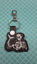 Mermaid Skeleton Handmade Embroidered Keychain with Swivel Clasp