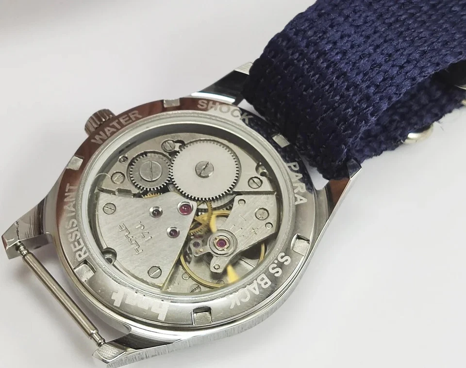 Reloj de pulsera para hombre HMT piloto esfera azul 17 joyas cuerda manual esqueleto trasero funcionando Foto 3 de 4