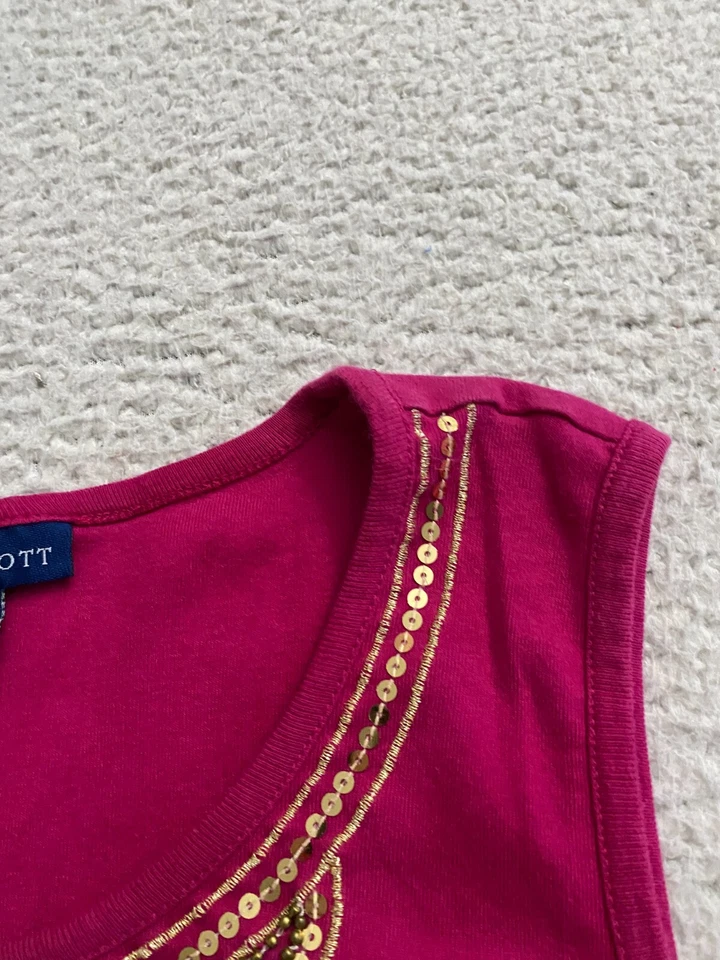 Camiseta sin mangas Karen Scott para mujer lentejuelas con cuentas sin mangas cuello redondo rosa talla S Foto 4 de 4