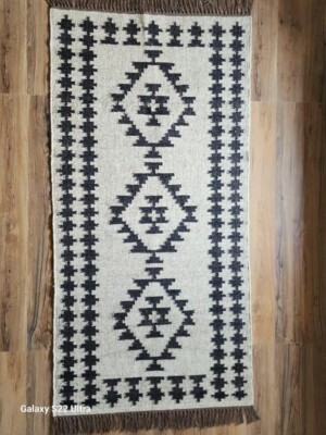 Runner Jute Rug Area Natural White Carpet Rug, Modern Hand Hallway Geometric