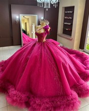 Rose Red Princess Quinceanera Dresses with Ruffled Edges Applique Bow,sweeping