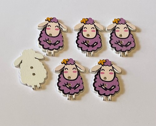 6 Purple Wooden Sheep Buttons Lamb Wood 29mm D29-18 Aussie Seller - Picture 3 of 4