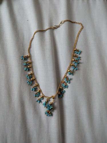 Ladies Fashion Costume Blue Gold Bead Necklace Fashion Jewelry Accessories 