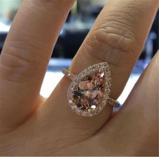 Alloy Rose Gold Crystal Women Jewelry Wedding Proposal Cocktail Ring Size 5-10