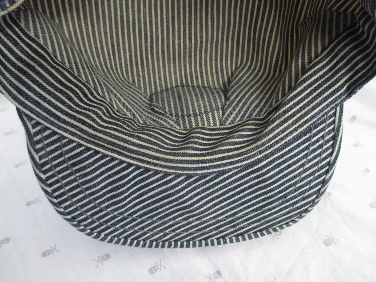 Vintage Hickory Stripe Cotton Railroad Conductor Cap Hat XL men