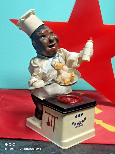 VINTAGE TOY CHEF COOK STRAUME SEF PAVARS BATTERY OPER. 70'S CCCP RUSSIA LATVIA