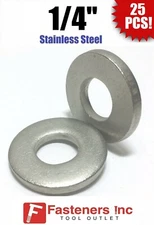 (Qty 25) 1/4" Stainless Steel THICK HEAVY DUTY SAE Flat Washers (.100 Thick) 