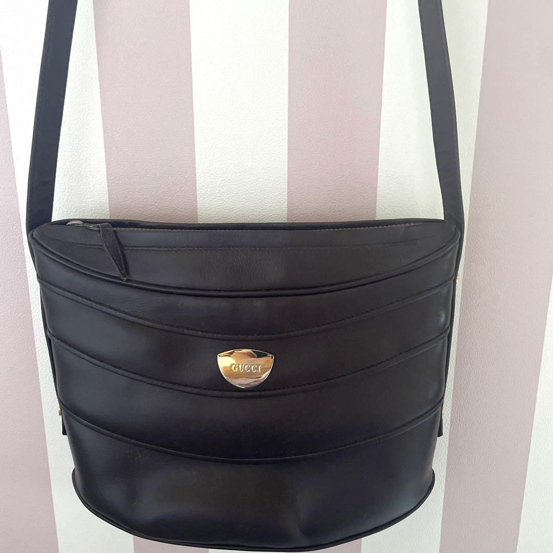 Vintage GUCCI Leather Shoulder Bag Crossbody Dark Brown with Gold Hardware Made in Japan
