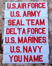 White Chest Tapes Custom name Tapes ARMY NAVY Embroidery Patch Red Letters