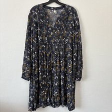 Old Navy Women's Boho Peasant Dress Plus 2X Floral Long Sleeve 100% Rayon V-Neck