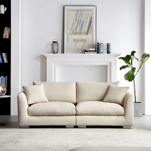 3 Seater Sofa Lounge Couch Chenille Fabric Upholstery Soft Padding Cream - Picture 8 of 9