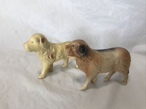 VINTAGE CELLULOID DOG FIGURINES St Bernard Great Pyrenees Lot