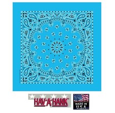LIGHT BLUE PAISLEY Bandana Head Wrap Scarve BANDANNA 22" Cotton HANKY USA MADE