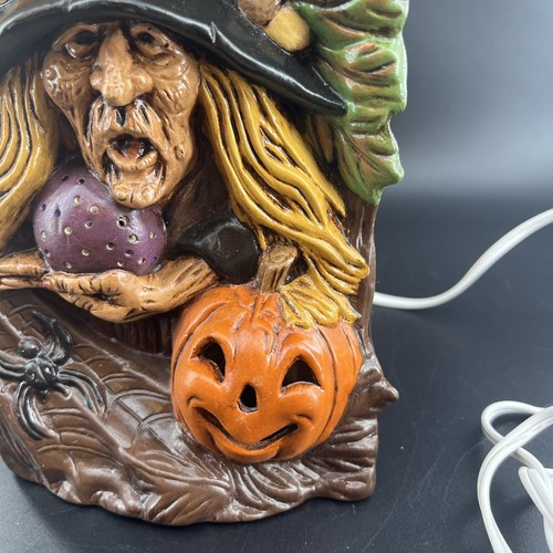 Ceramic Witch Light Up Halloween Jack O' Lantern Scary Tree Bat Ball Vintage SEE - Picture 9 of 19