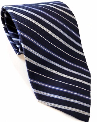 Brooks Brothers 346 Pure Silk Neck Tie Navy Blue & Off White Rope Stripe 3.75''W