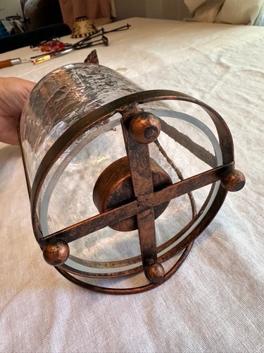 Linterna de vela vidrio craquelado con marco de cobre colibrí India vintage 12,5" - Imagen 10 de 24