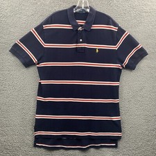 Vintage Ralph Lauren Polo Shirt Mens Large Blue Red White Striped Short Sleeve