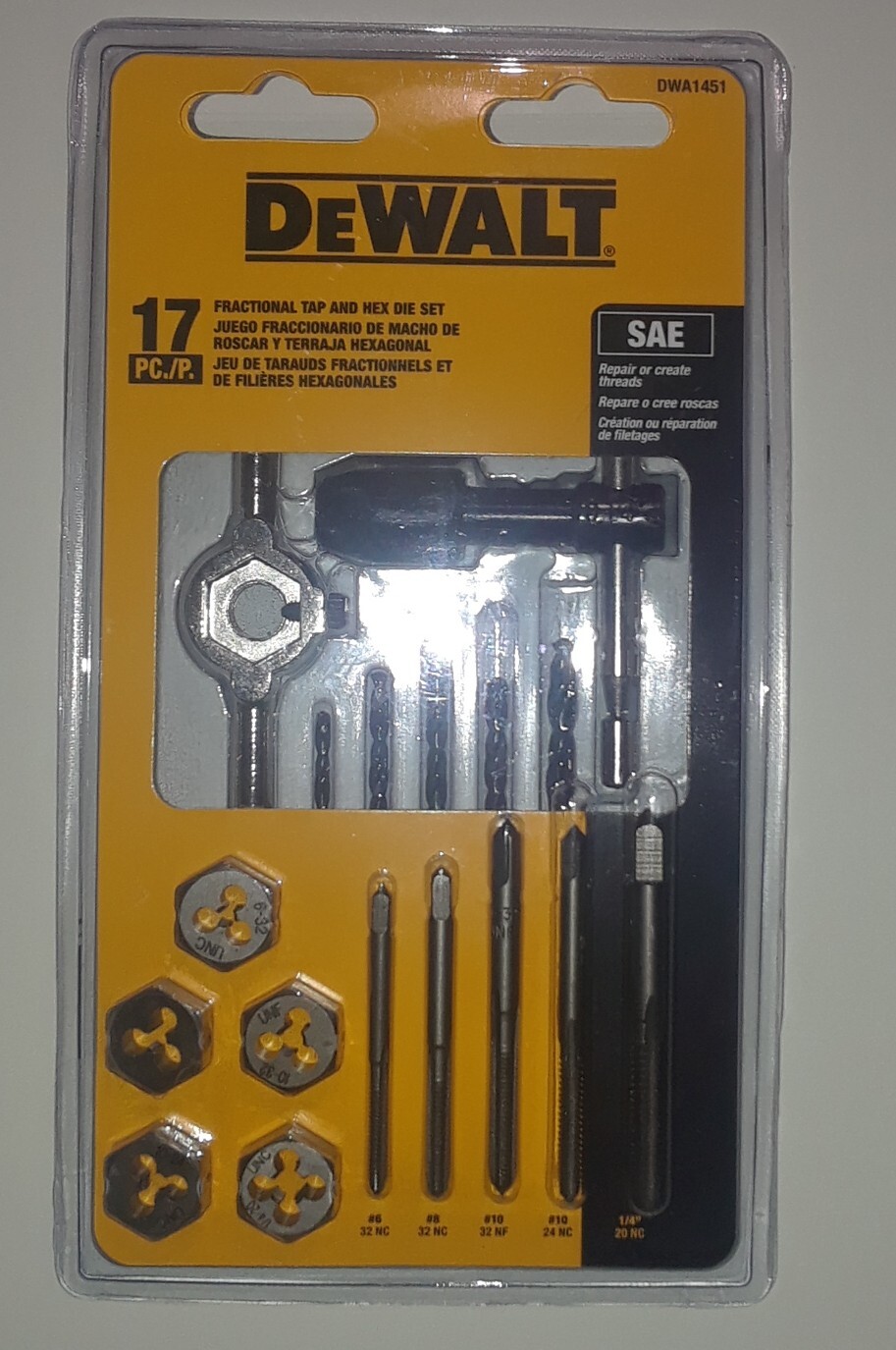 NEW DeWalt 17Piece FRACTIONAL TAP & HEX DIE SET SAE DWA1451, UPC