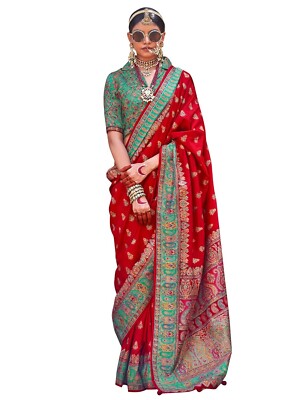 Women's Silk Blend Ethnic Motif Printed Saree With Unstitched Blouse