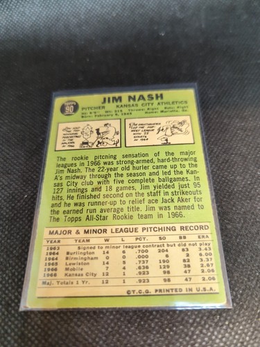 1967 Topps Jim Nash #90 Kansas City Athletics - Bild 2 von 2
