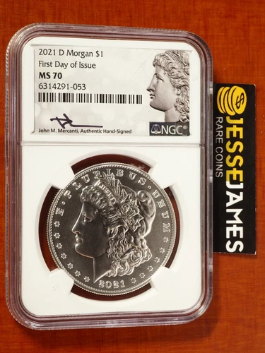 2021 D MORGAN SILVER DOLLAR NGC MS70 FIRST DAY OF ISSUE FDI JOHN MERCANTI SIGNED
