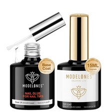 modelones Gel Nail Glue 9 in One Base Gel and No Wipe Top Coat Set 2Pcs for Gel