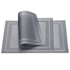 Place Mats 450x300mm 8pcs PVC Table Washable Woven Placemat, Gray
