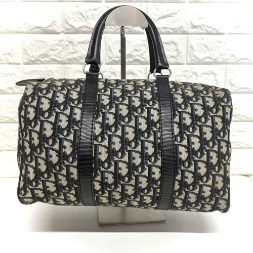 Mini sac à main Christian Dior Trotter Boston toile marine 20x30cm occasion