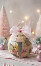 Vintage Barbie Ornament Retro Blonde Doll Pink Bow Christmas Décor Mattel