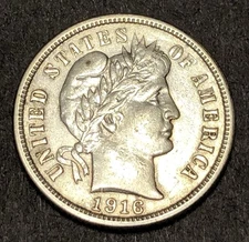 1916-P Barber Dime AU