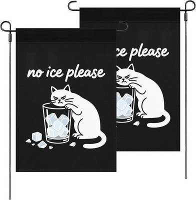 No-Ice Please House Flag Double Sided Outdoor Flags Grumpy White Cat Yard Decor