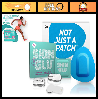 Adhesive Patches & Skin Glue Combo for CGM & Infusion Sites, 20 Patches + 40 Wip