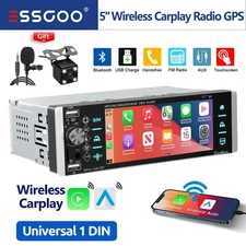 Single 1 Din Car Stereo Radio GPS For Apple/Android CarPlay 5.1" Touch Bluetooth