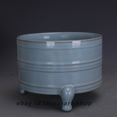 6.9'' China Ruyao Celeste Glaze Porcelain Large Size Tripodia Censer Thurible