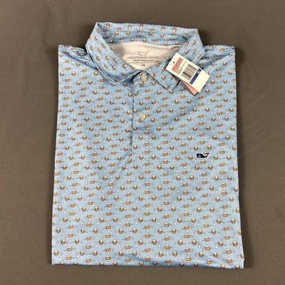 Vineyard Vines Golf Shirt Polo Club Sandwich Print XL Blue Polyester Spandex