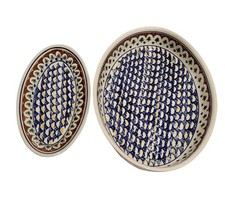 Lot of 2 BOLESLAWIEC Handmade Polish CHRISTMAS Holiday Serving Platters Pottery