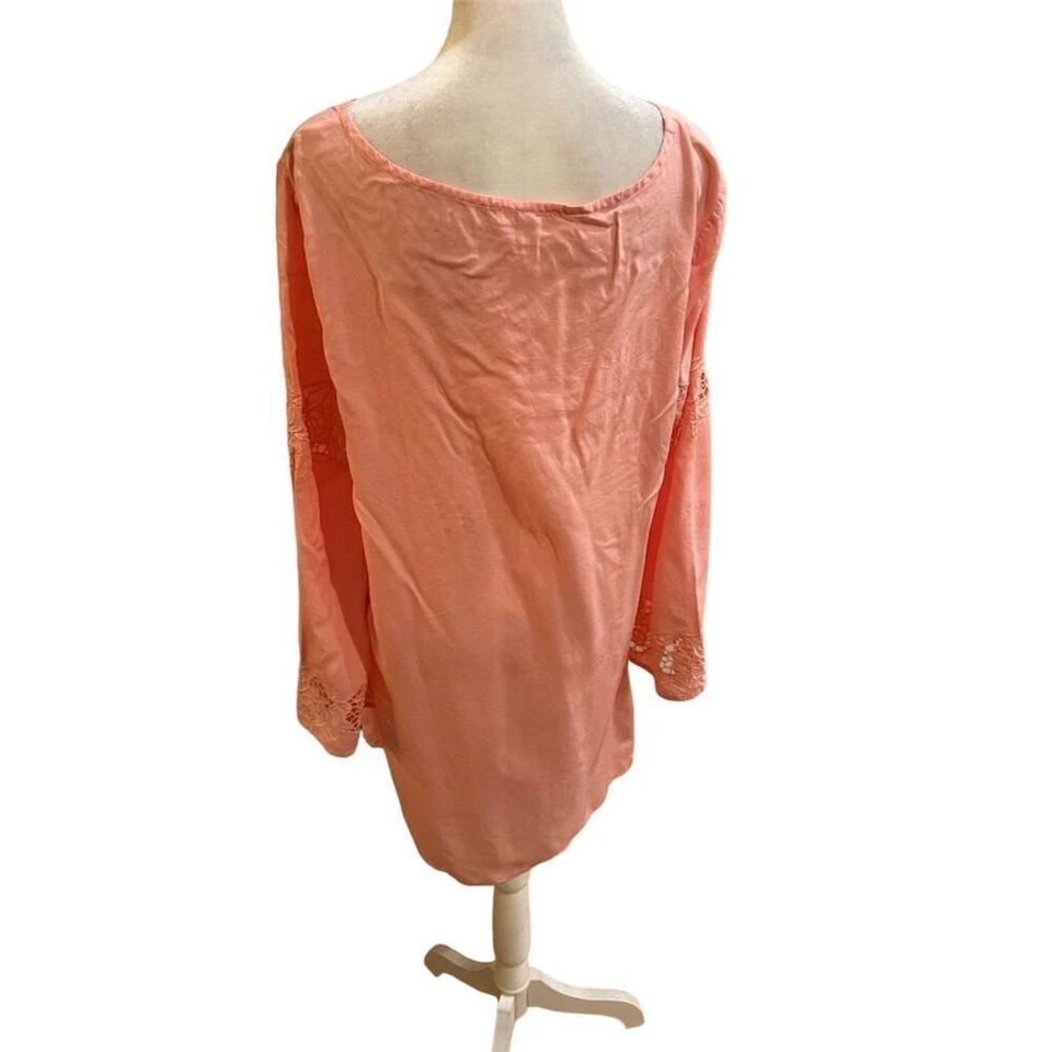 Blusa informal Kori America para mujer rosa de encaje manga larga talla L Foto 3 de 4