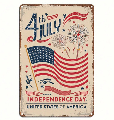 Patriotic American Flag Metal Sign Vintage 4th Of July Wall Decor