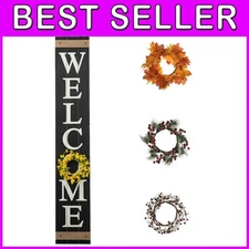 Rustic 60" Vertical Welcome Sign with Interchangeable Wreaths for Every Season