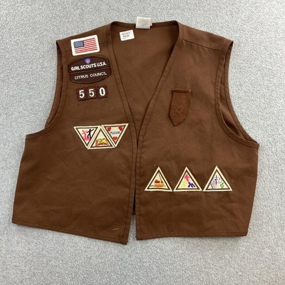 Girl Scouts Vest Girls Large Brown Brownie Uniform Citrus Council Patches USA