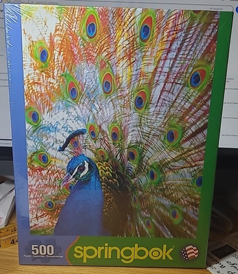 Springbok 500 pc piece Jigsaw Puzzle Proud Peacock New Sealed USA Colorful Bird