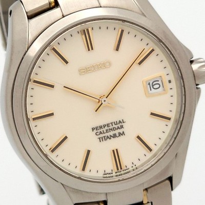 SEIKO 8F32-0400 Perpetual Calendar Titanium men Qz Cream Dial