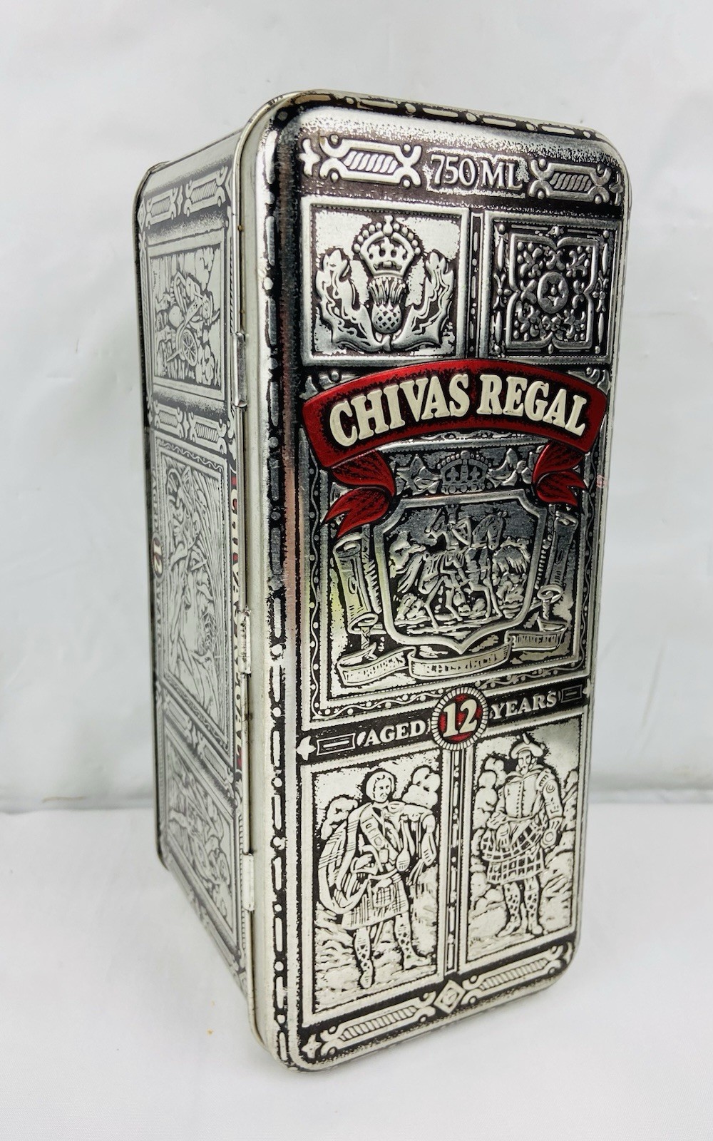 Chivas Regal 12 Year Scotch Whisky Silver Tin Metal Hinged Box Barware Storage