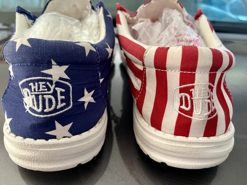 Hey Dude Wally Shoes Mens Size 11 Patriotic American Flag Slip On Canvas - Picture 2 of 8