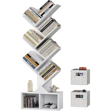 Tree Bookshelf Storage 6 Tier Narrow Bookcase for CDs/Books Organizer Shelves