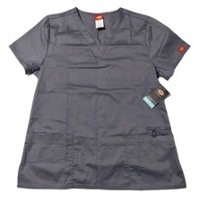Dickies Gen Flex Women  s Gray Scrub Top V-Neck Stretch Medical Uniform L NWT